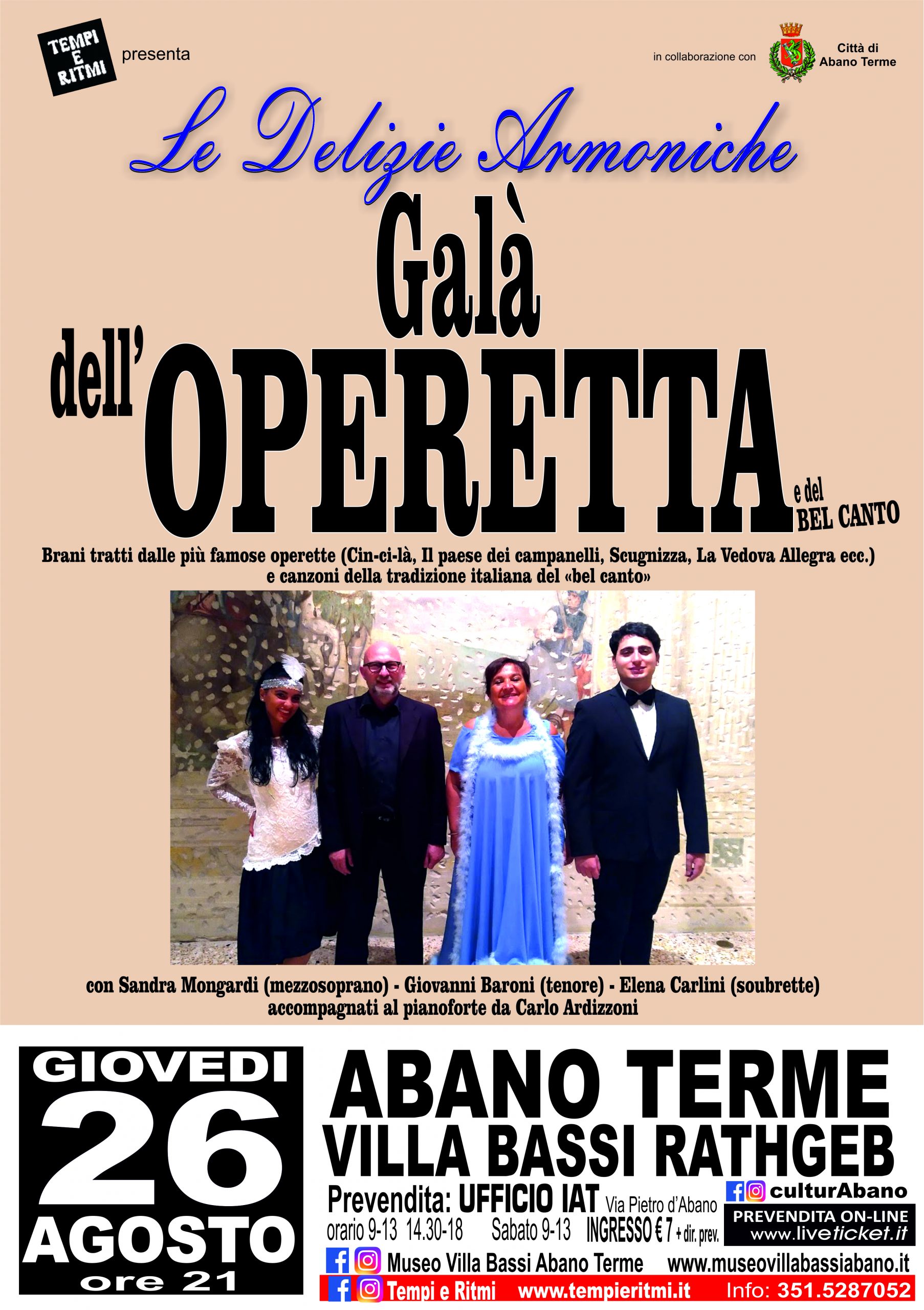 GALA’ DELL’OPERETTA E DEL BEL CANTO – “LE DELIZIE ARMONICHE” AD ABANO TERME