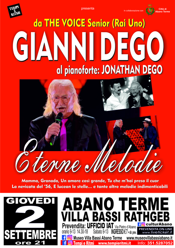 ETERNE MELODIE – GIANNI DEGO DA “THE VOICE – SENIOR” AD ABANO TERME