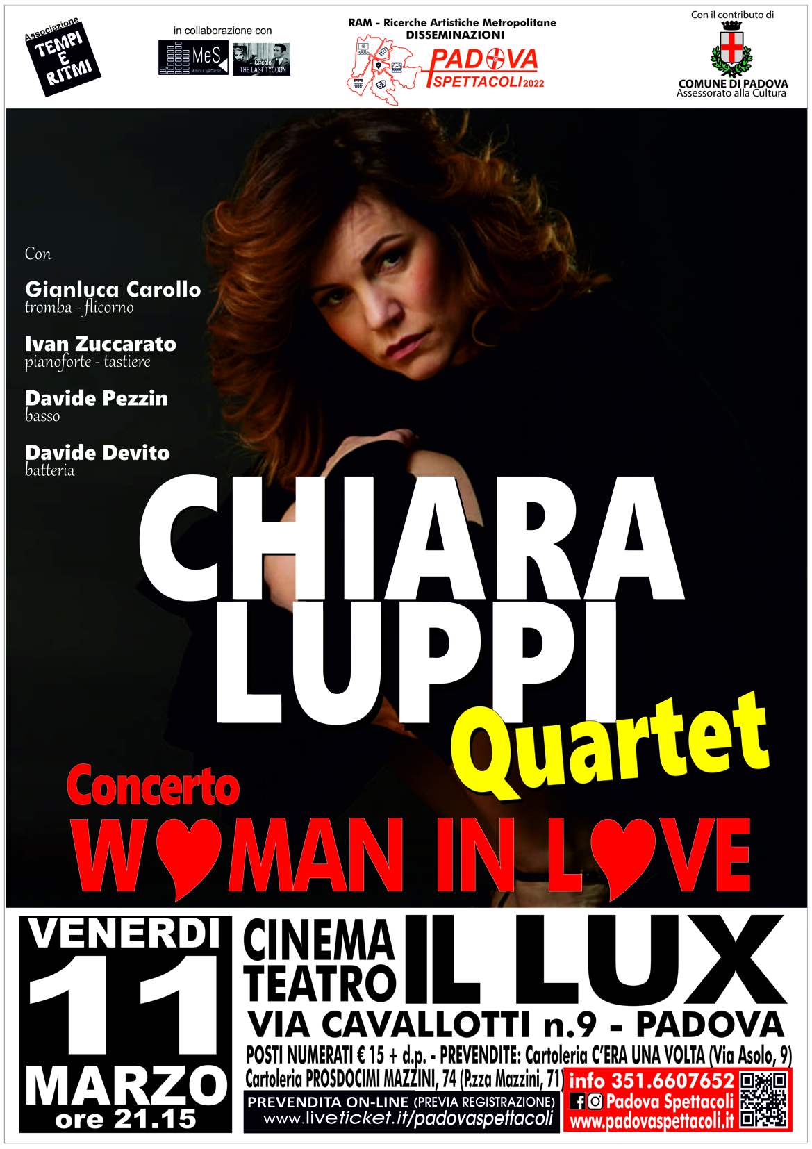 CHIARA LUPPI QUARTET – IN CONCERTO A PADOVA 11/3 “WOMAN IN LOVE”